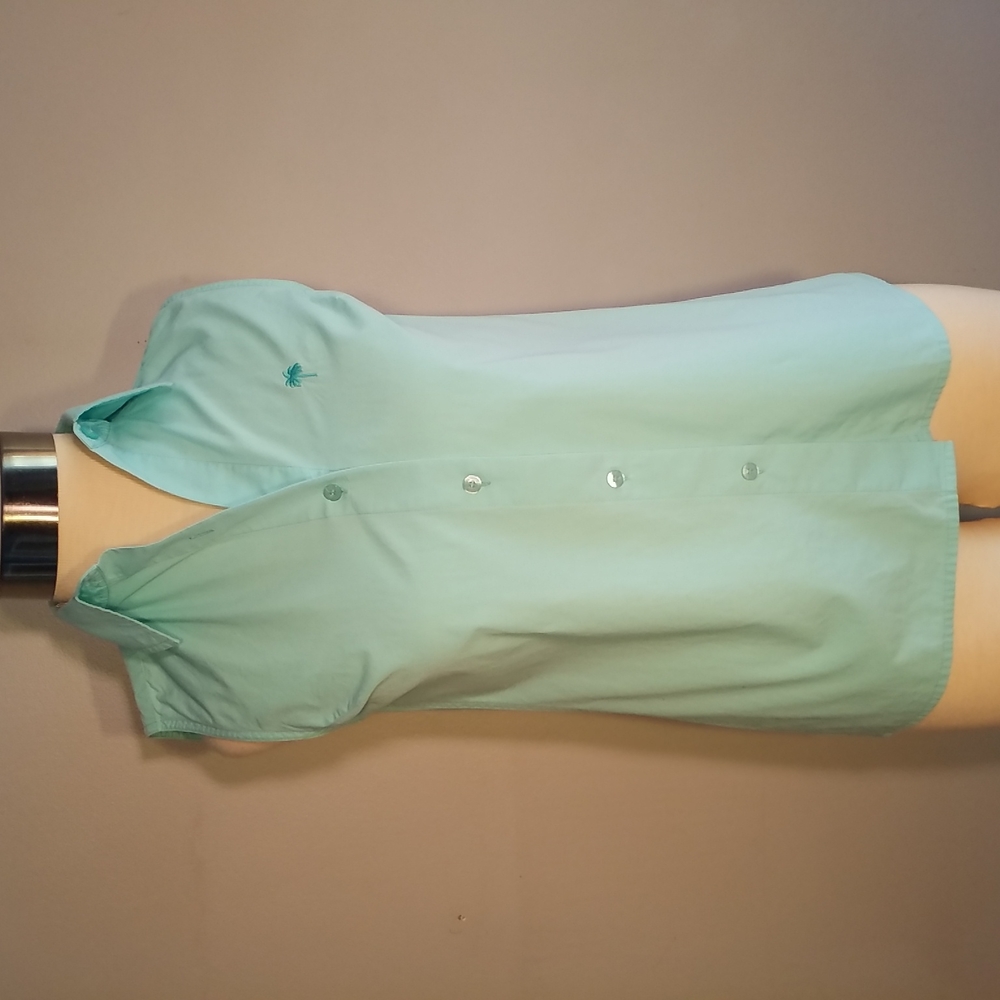 3/$25 LILLY PULITZER SLEEVELESS BLOUSE S Teal Bright Blue Palm Tree embroidered